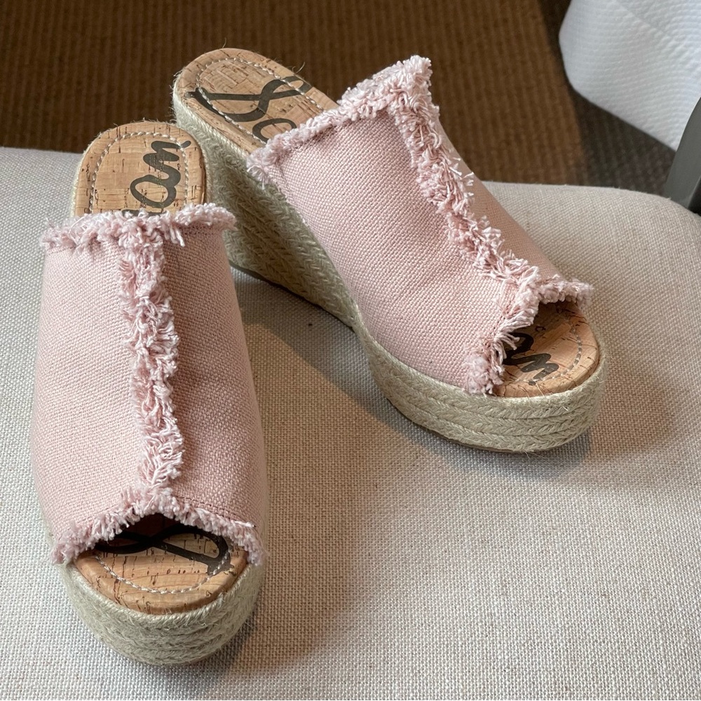 Sam Edelman Pink 'Dina' Frayed Canvas Espadrilles Size 7.5